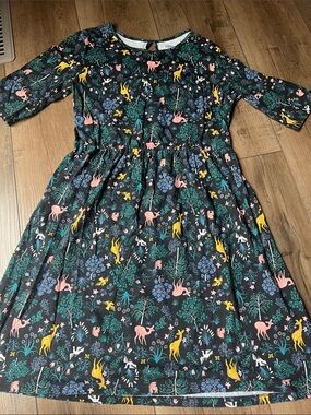 Old Navy Black Dress with Pink, Yellow & Blue Animal Floral Print